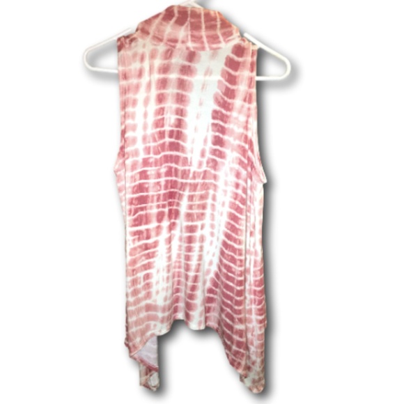 Tie Dye Sleeveless Duster Vest, Dark Red and White - Picture 2 of 3